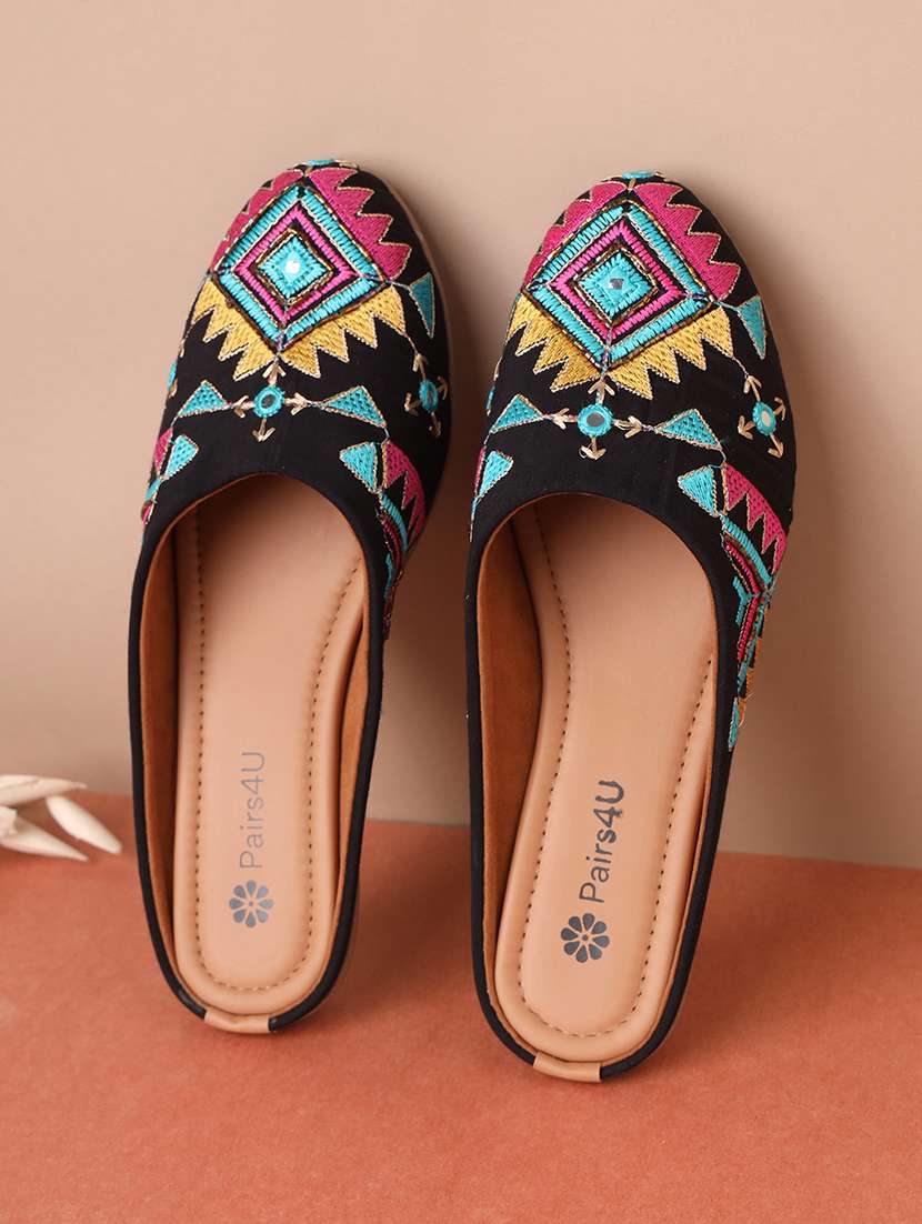 women embroidered slip on mule