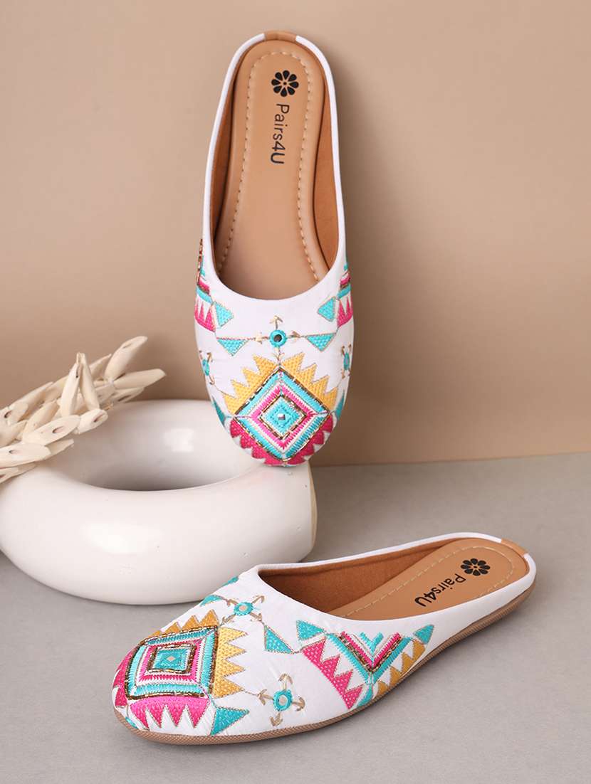women embroidered slip on mule