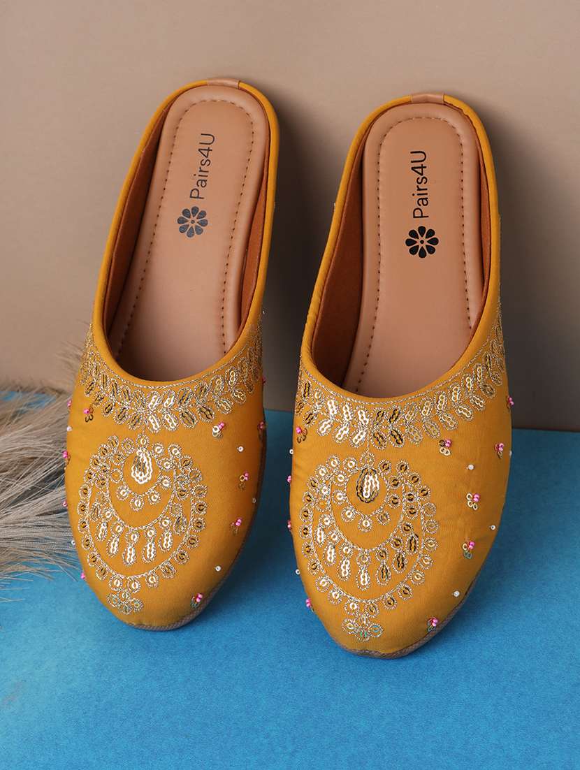 women embroidered slip on mule