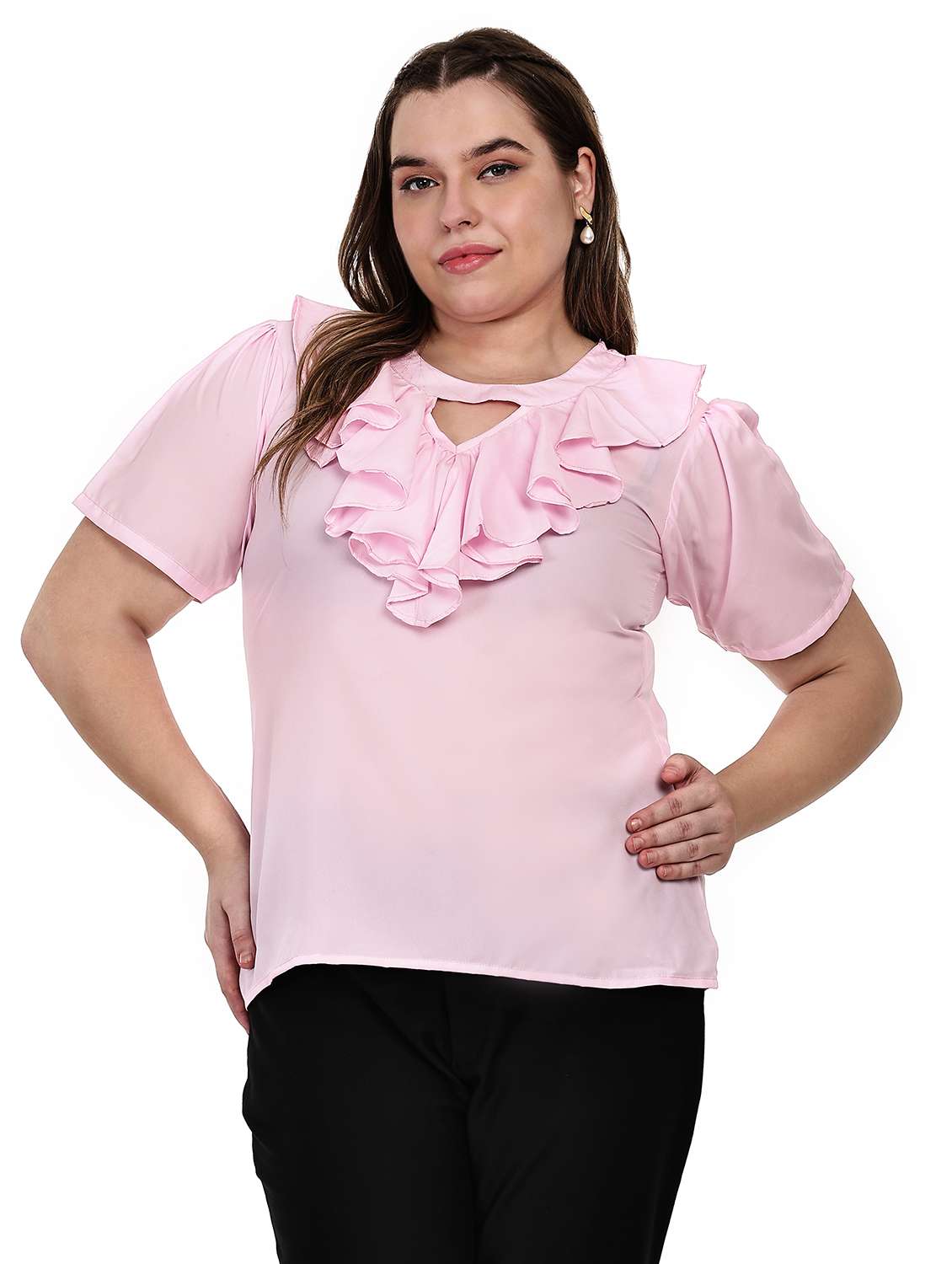 women plus size solid round neck top