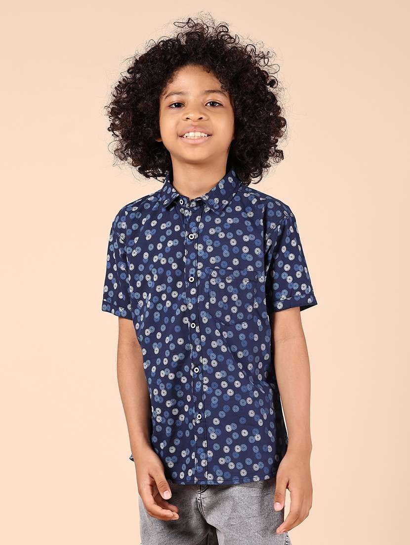 boys blue printed short sleeve casual shirt - 21767704 -  Standard Image - 1