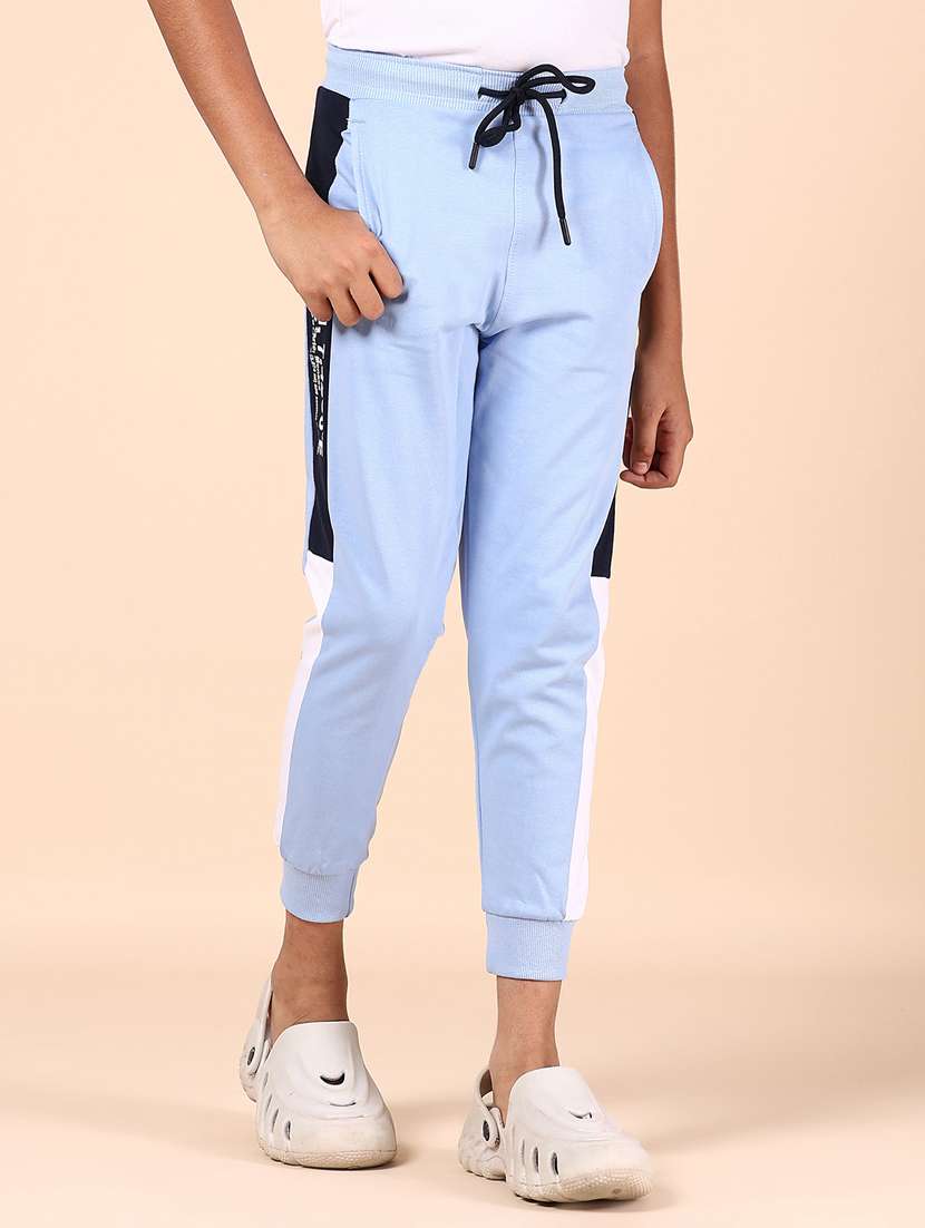boys light blue color block mid rise jogger