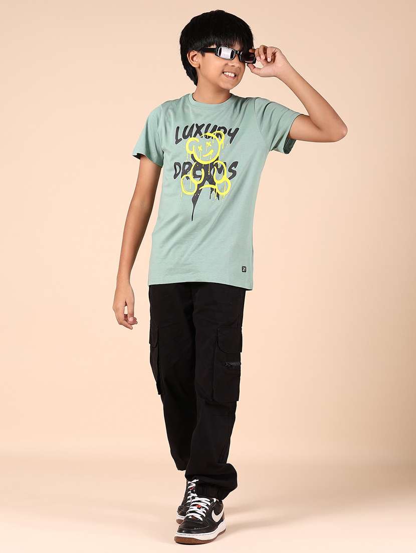 boys green front print round neck t-shirt - 21767731 - Standard Image - 4
