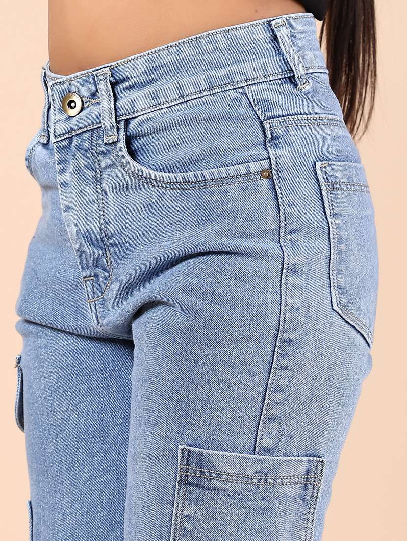 girls solid mid rise denim cargo - 21767874 - Standard Image - 4