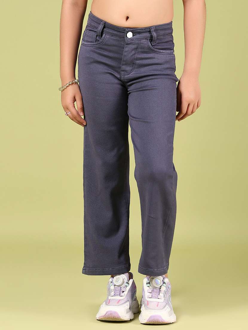 girls solid mid rise straight fit jean