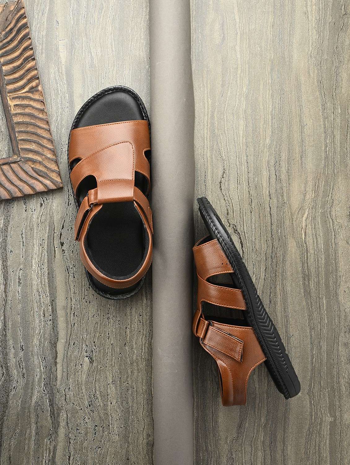 men tan back strap sandal