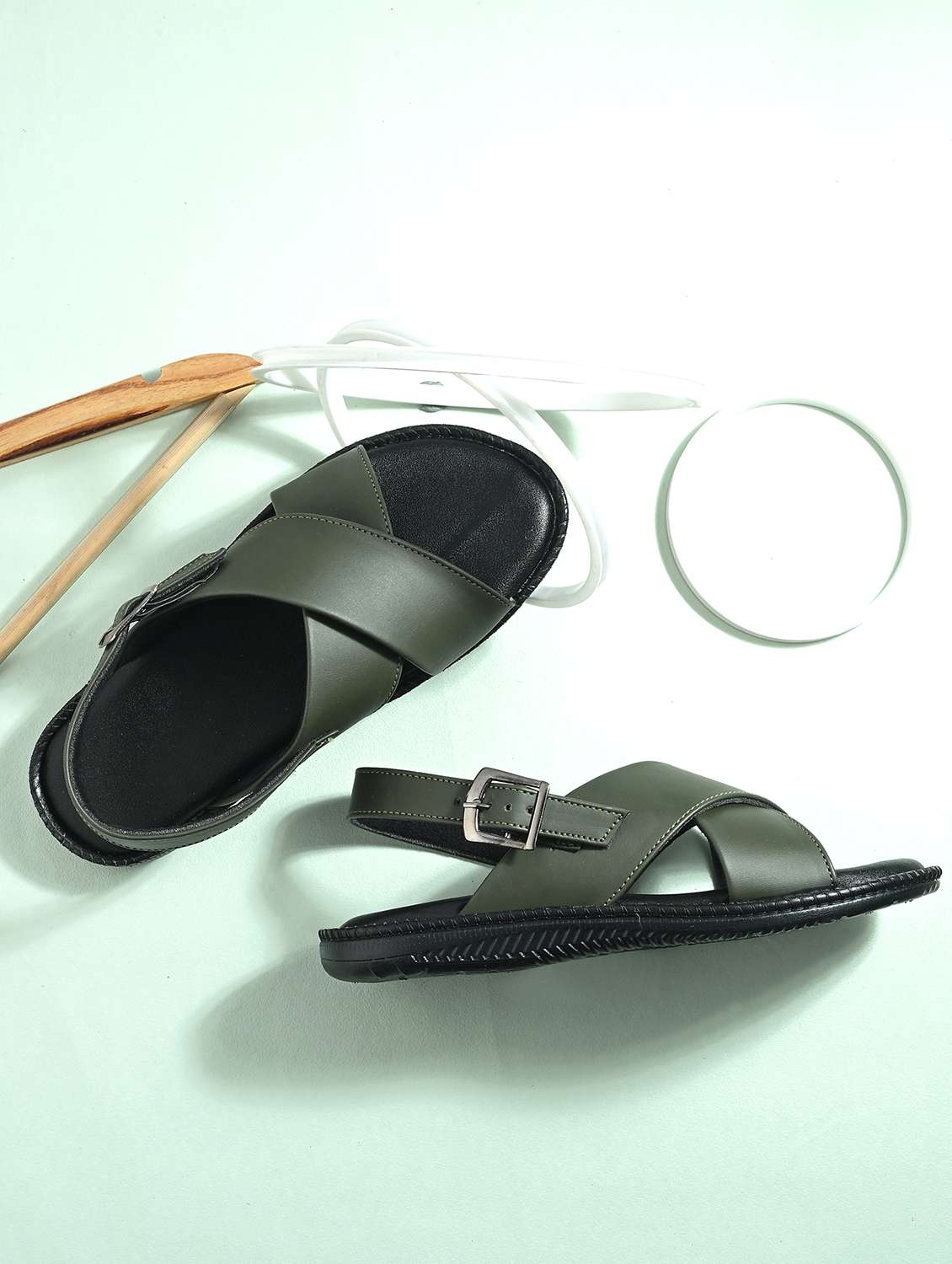men olive back strap sandal