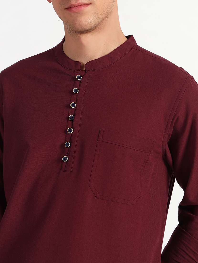 men solid mandarin neck short kurta - 21768026 -  Standard Image - 4