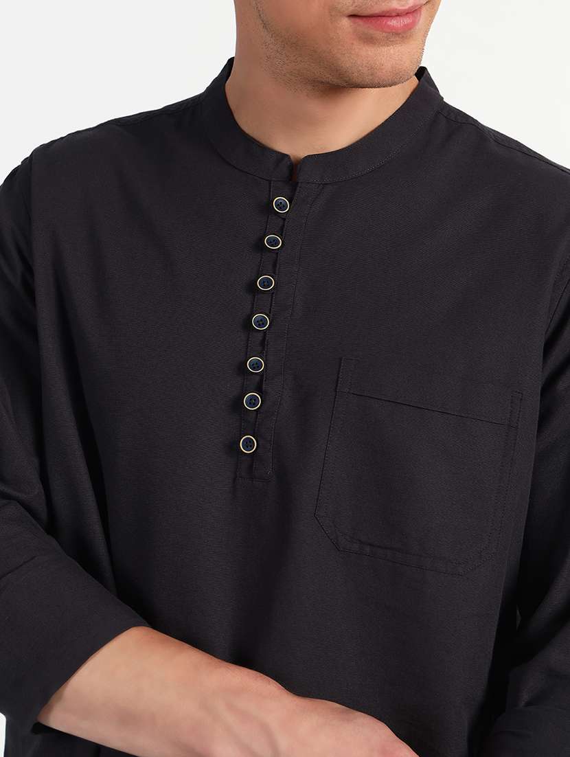 men solid mandarin neck short kurta - 21768027 - Standard Image - 4