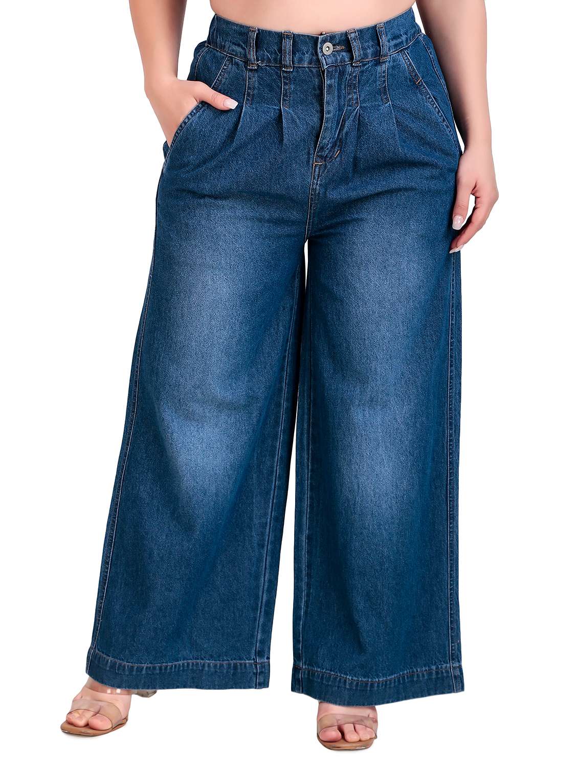 women plus size solid wide leg jean