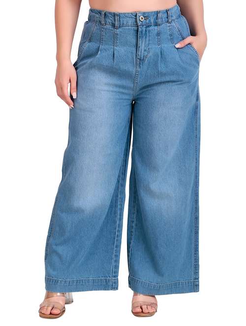 women plus size solid high rise wide leg jean