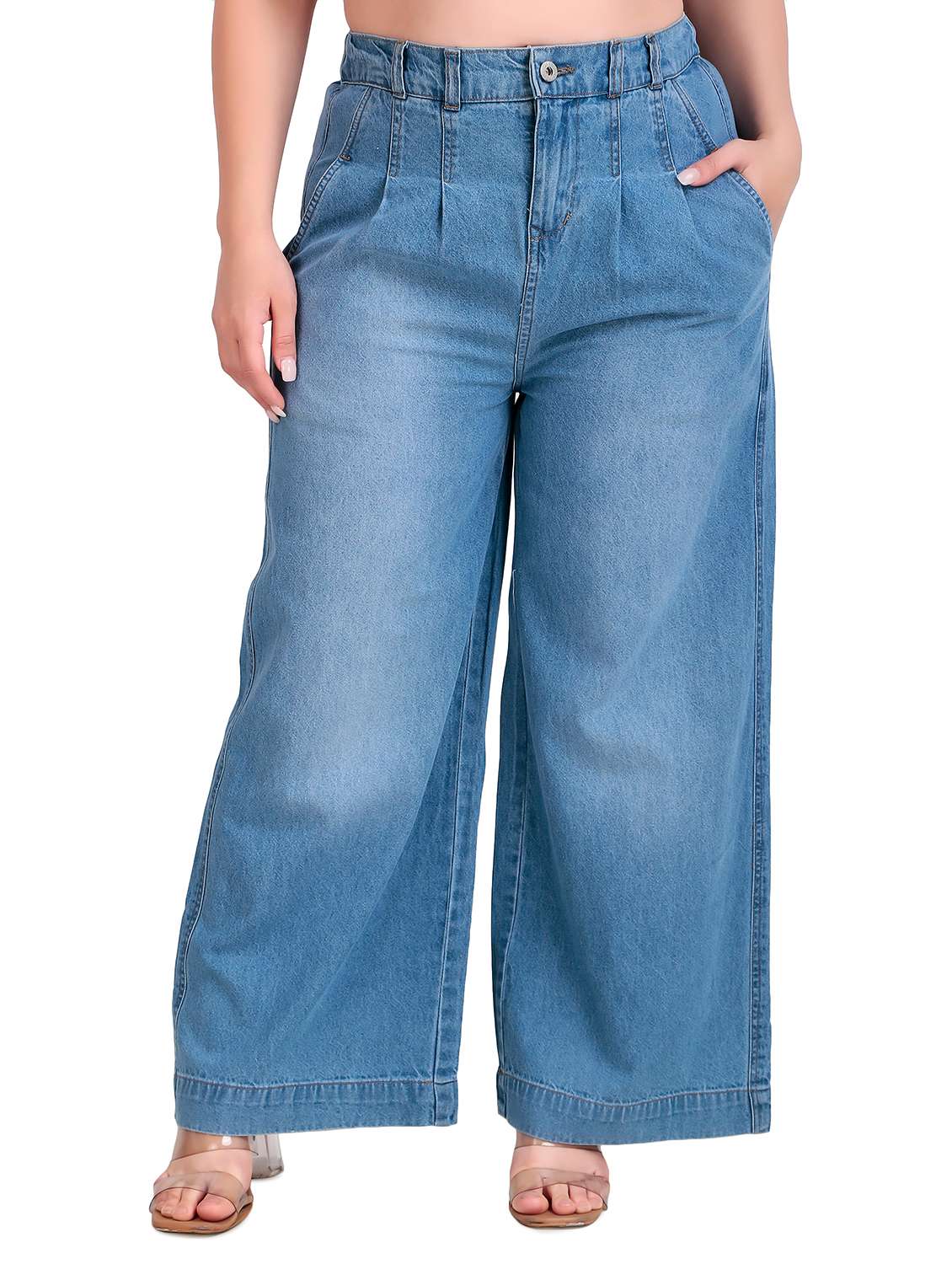 women plus size solid high rise wide leg jean