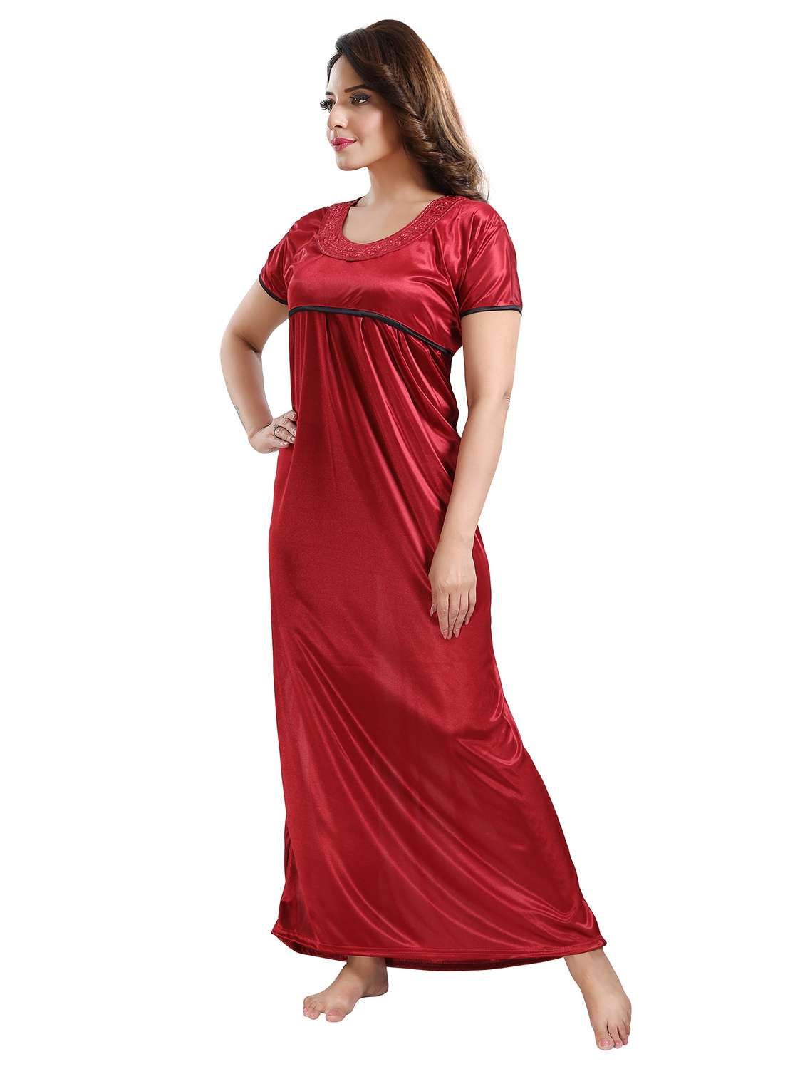 women solid short sleeves nighty - 21768031 -  Standard Image - 1