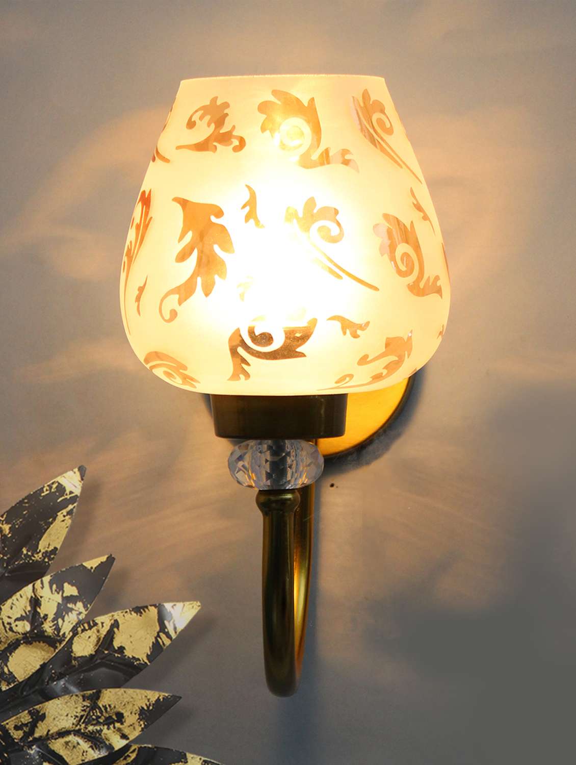 elegant vintage wall light with floral design glass