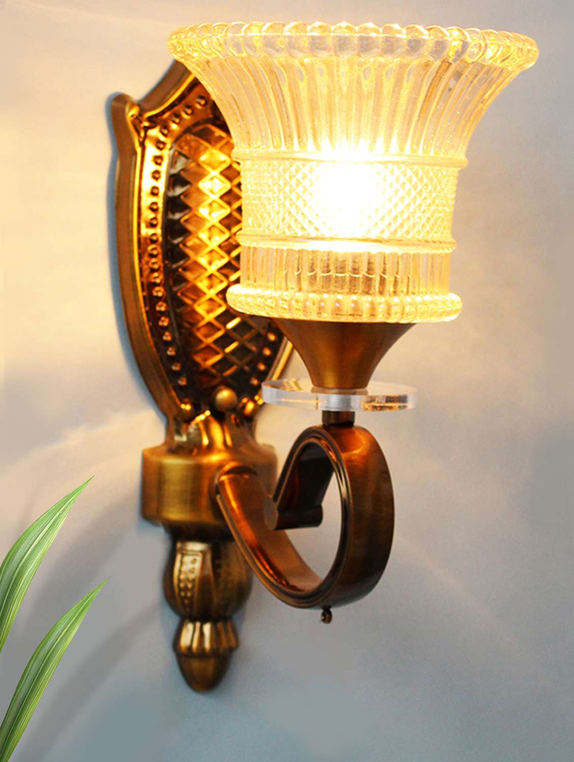 vintage brass wall sconce with crystal pendant and decorative - 21768047 -  Zoom Image - 0