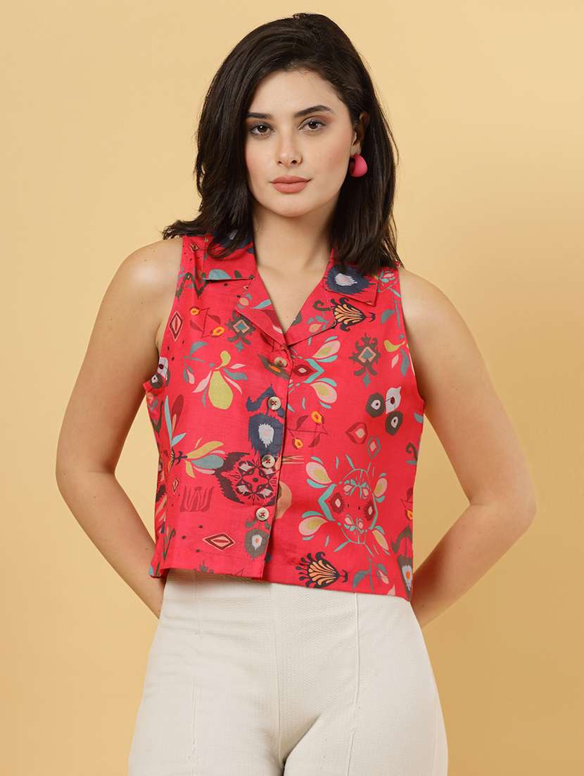 women red floral printed sleeveless top