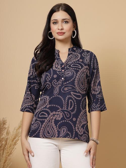 women three quarter sleeve a-line kurti - 21768066 - Standard Image - 0