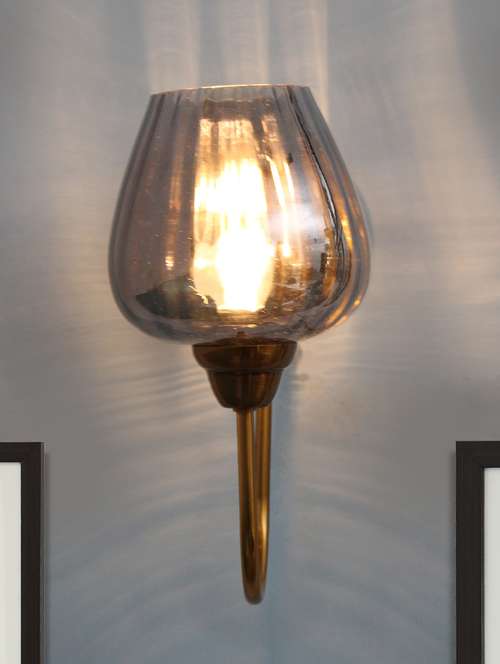 modern gold finish wall sconce with ribbed smoked glass - 21768068 -  Standard Image - 0