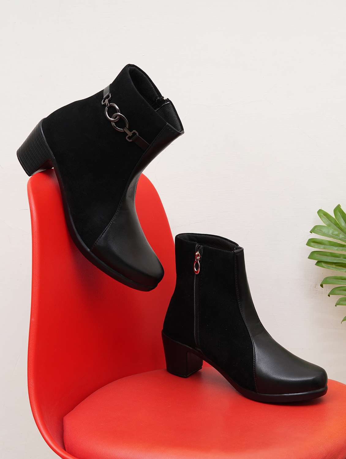 women solid slip on ankle boots