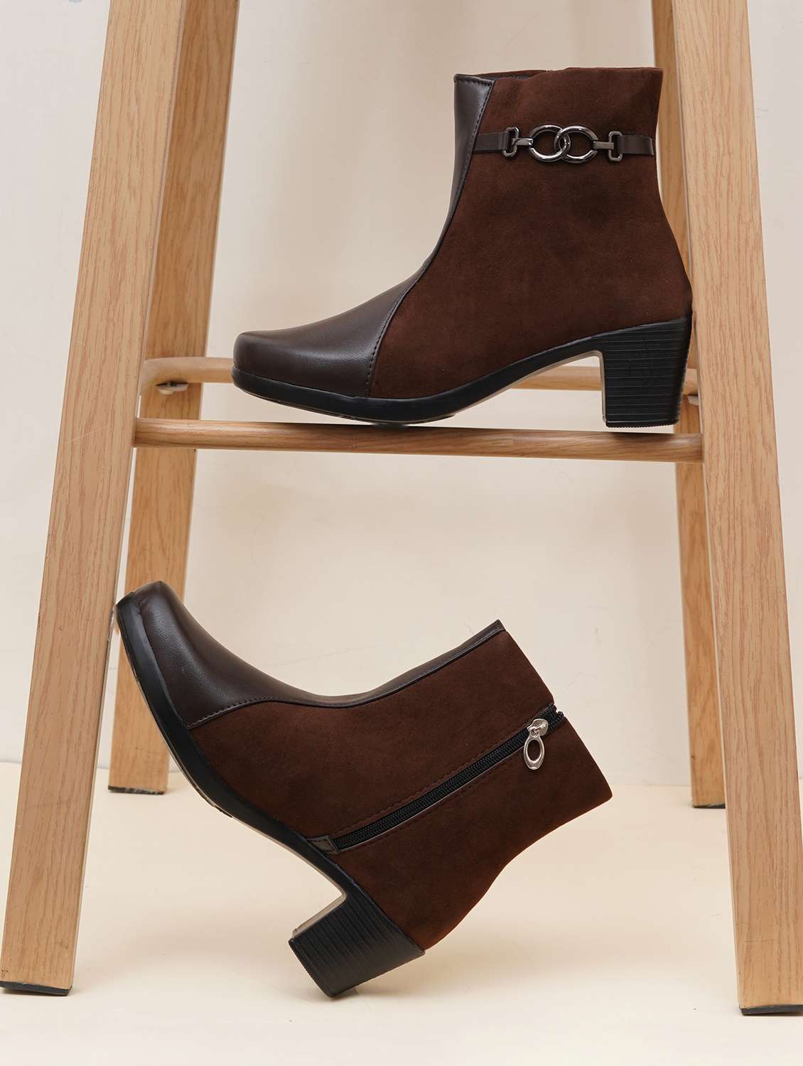 women solid slip on ankle boots