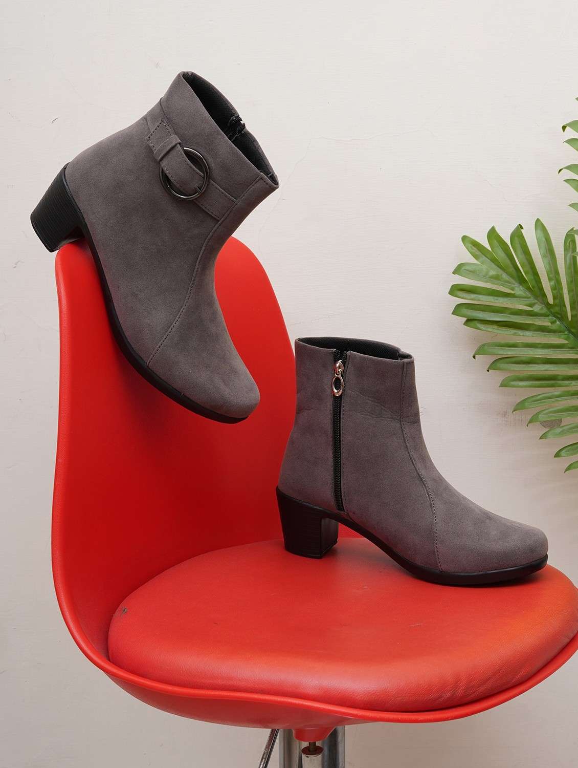 women solid slip on ankle boots