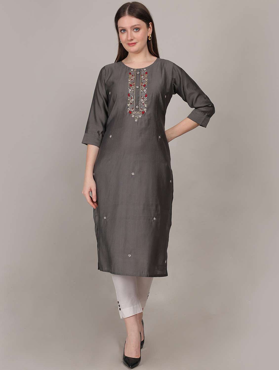 women three quarter sleeve straight kurta