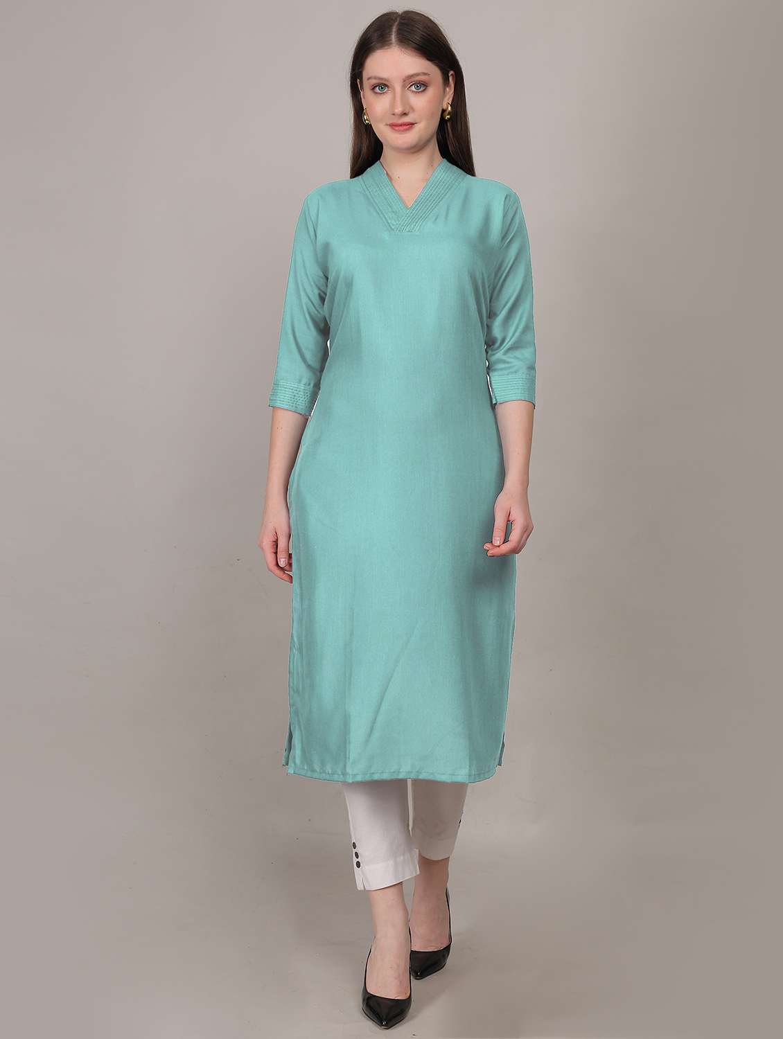 women three quarter sleeve straight kurta