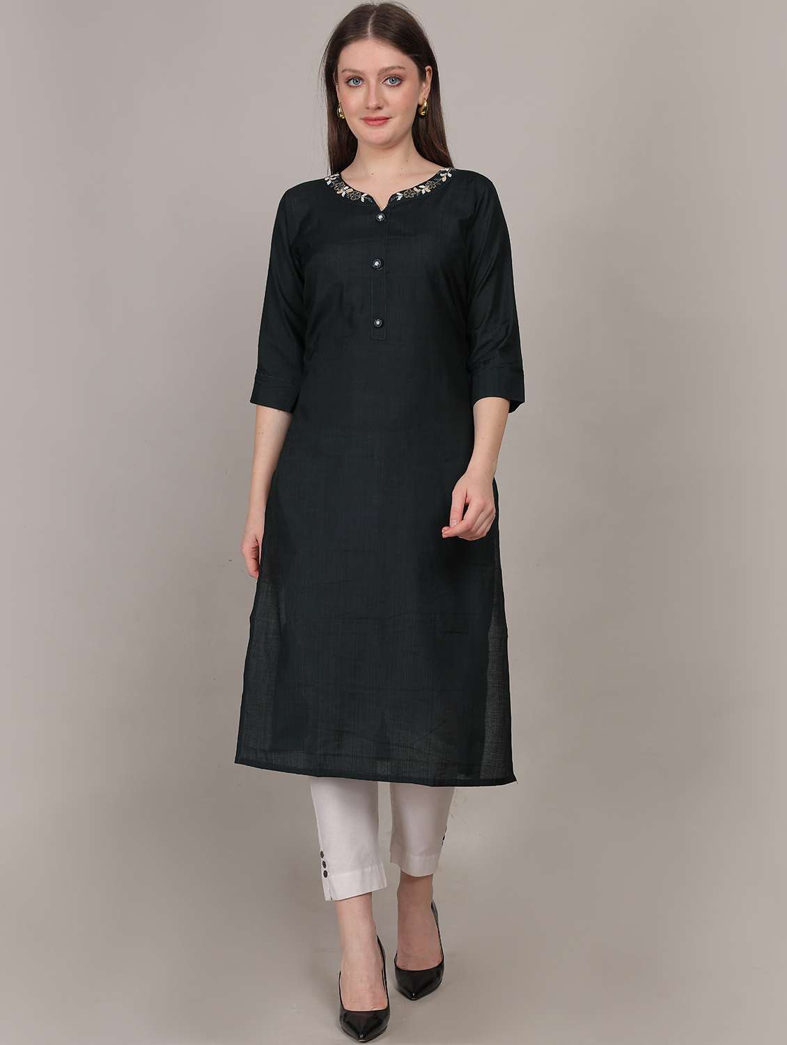 women three quarter sleeve straight kurta - 21768113 -  Zoom Image - 0