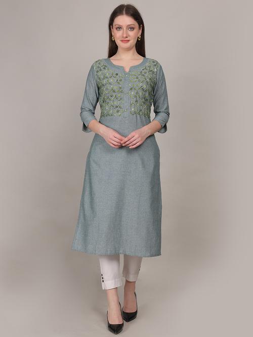 women three quarter sleeve straight kurta - 21768116 - Standard Image - 0