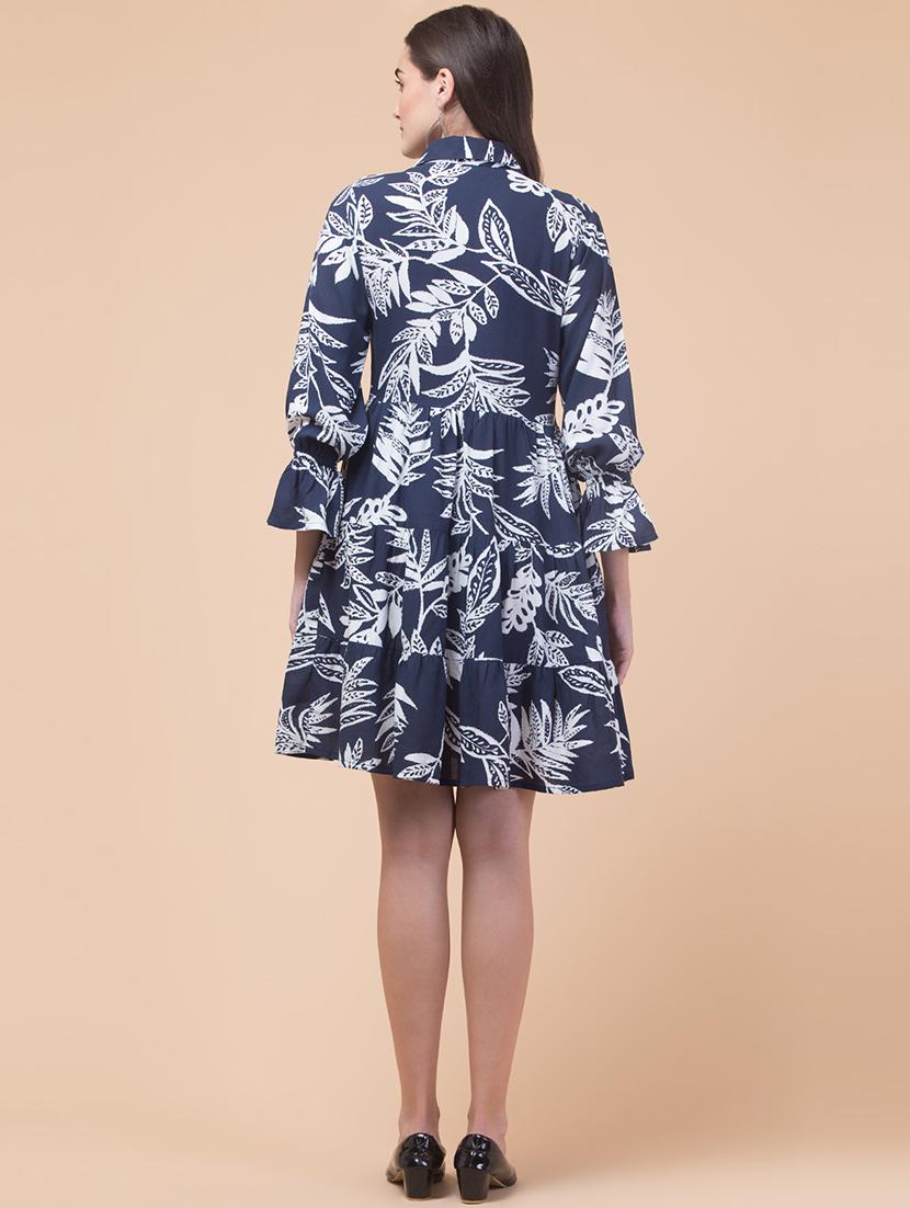 women printed collared long sleeves tiered dress - 21768150 -  Standard Image - 1