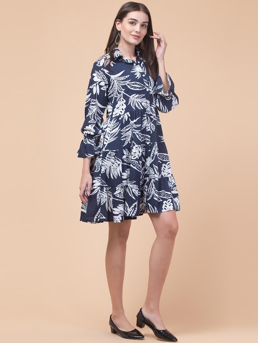 women printed collared long sleeves tiered dress - 21768150 - Standard Image - 4