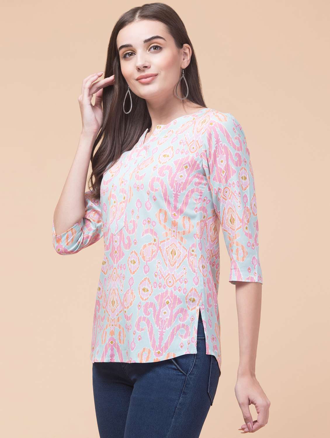 women three quarter sleeve straight kurti - 21768158 -  Standard Image - 1