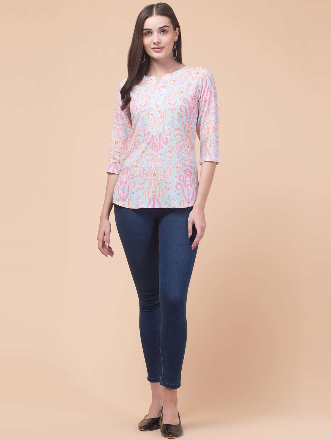 women three quarter sleeve straight kurti - 21768158 -  Standard Image - 4