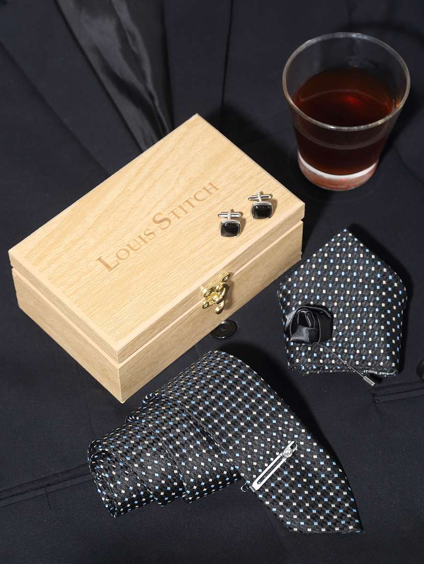 men silk cufflink & tie pin set