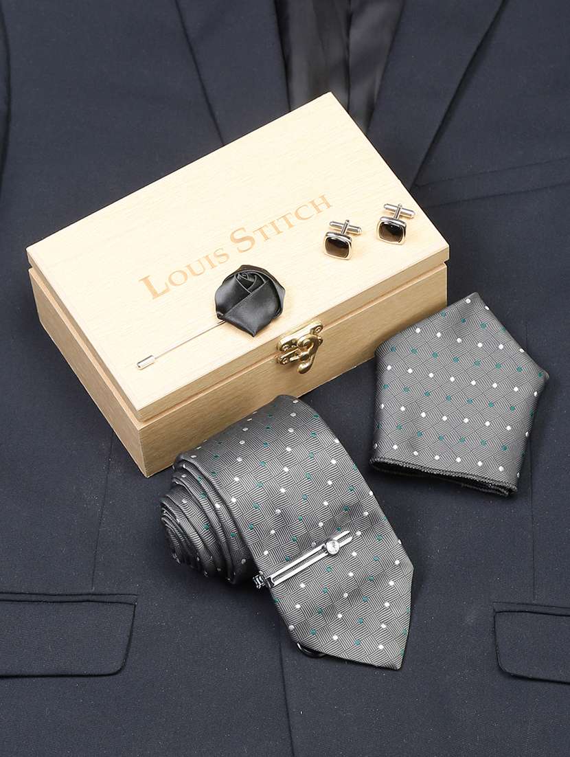 men silk cufflink & tie pin set