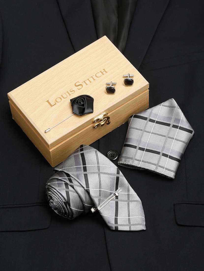 men silk cufflink & tie pin set
