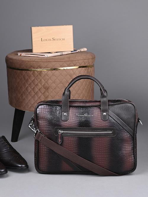 men leather zip closure laptop bag - 21768432 - Standard Image - 0