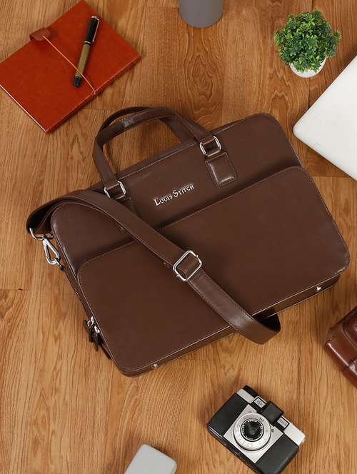 men leather zip closure laptop bag - 21768446 - Standard Image - 0