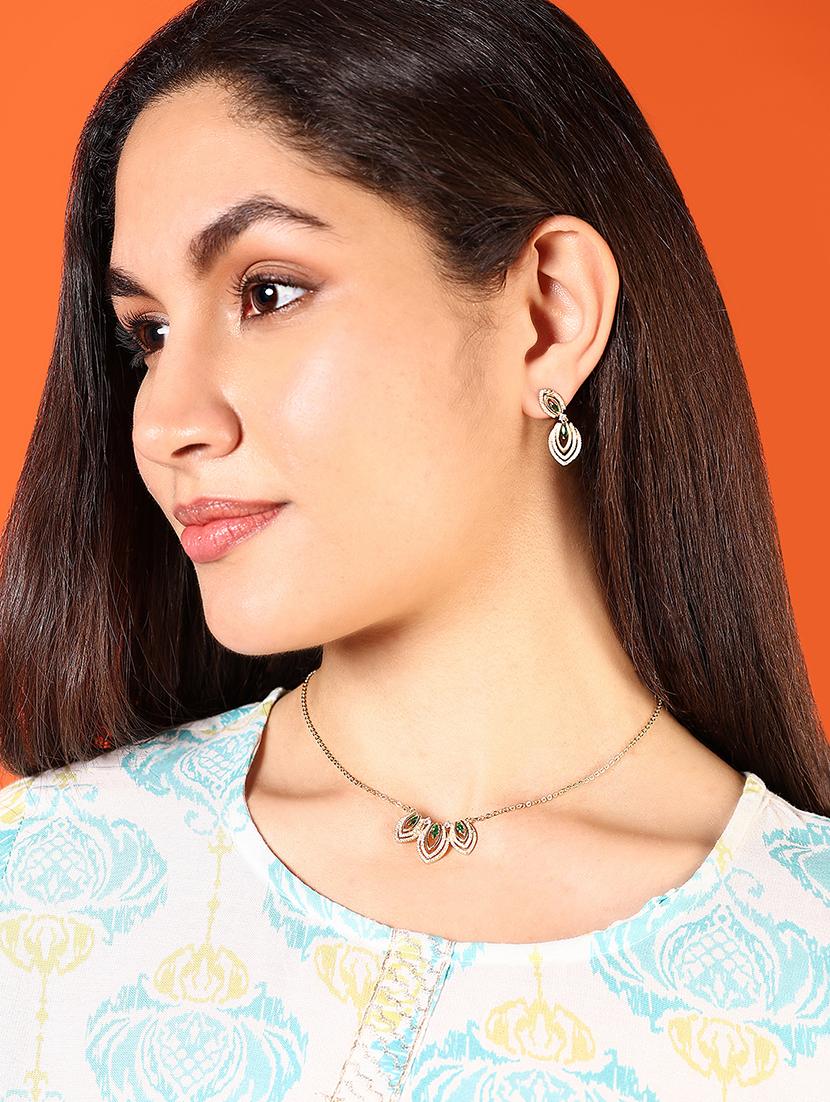 green necklace with earing set - 21774122 - Standard Image - 1