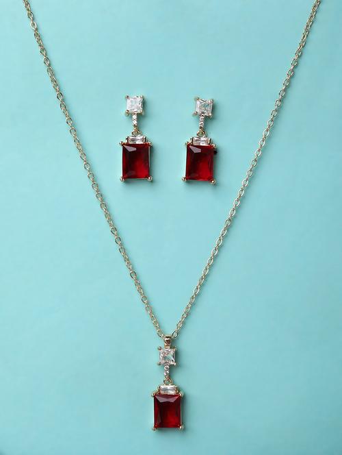 alloy red necklace earring jewellery set - 21774125 - Standard Image - 0
