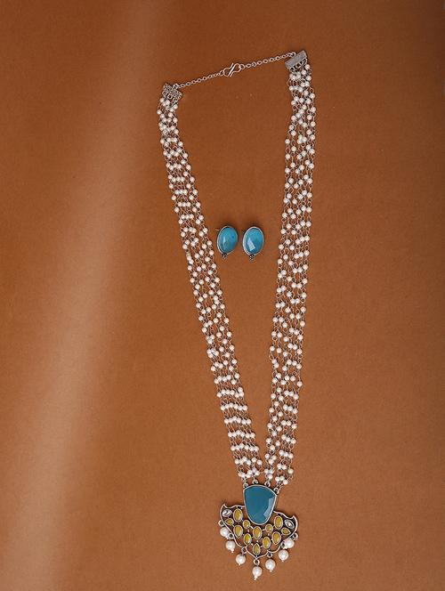alloy blue necklace earring jewellery set - 21774127 - Standard Image - 0