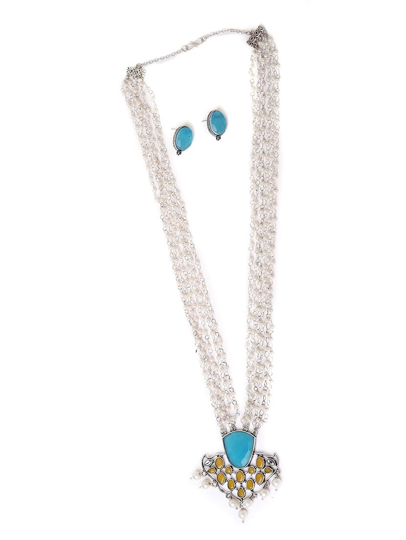 alloy blue necklace earring jewellery set - 21774127 -  Standard Image - 1