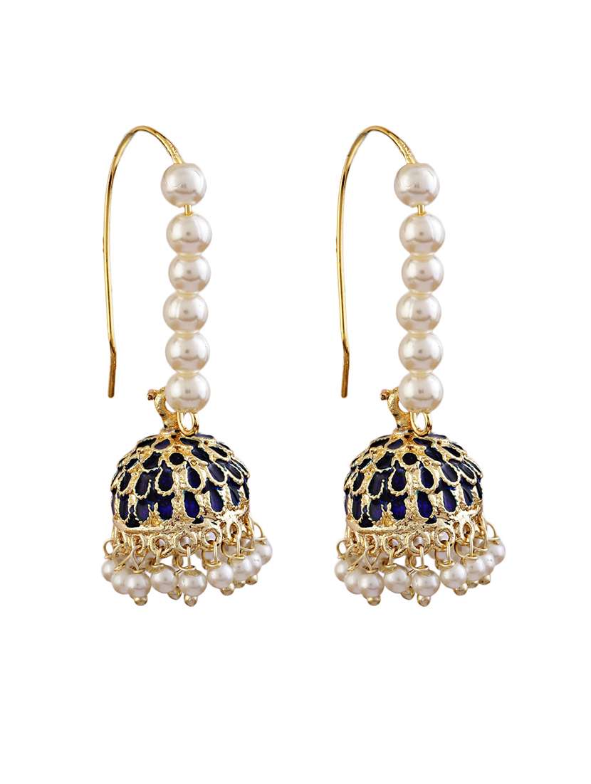 gold & navy blue jhumka earring - 21775336 -  Standard Image - 1