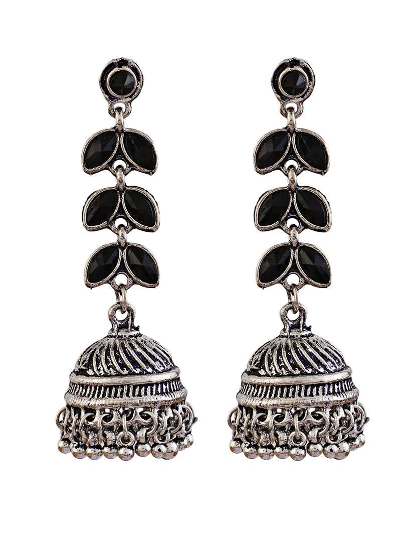 jhumka style alloy earrings with leaf design - 21775363 -  Standard Image - 1