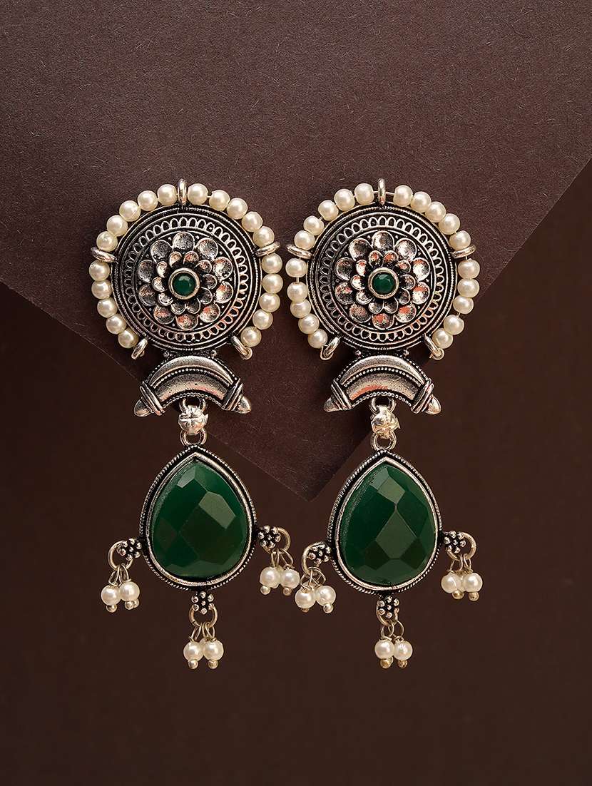 green alloy drop earrings party wear jewellery