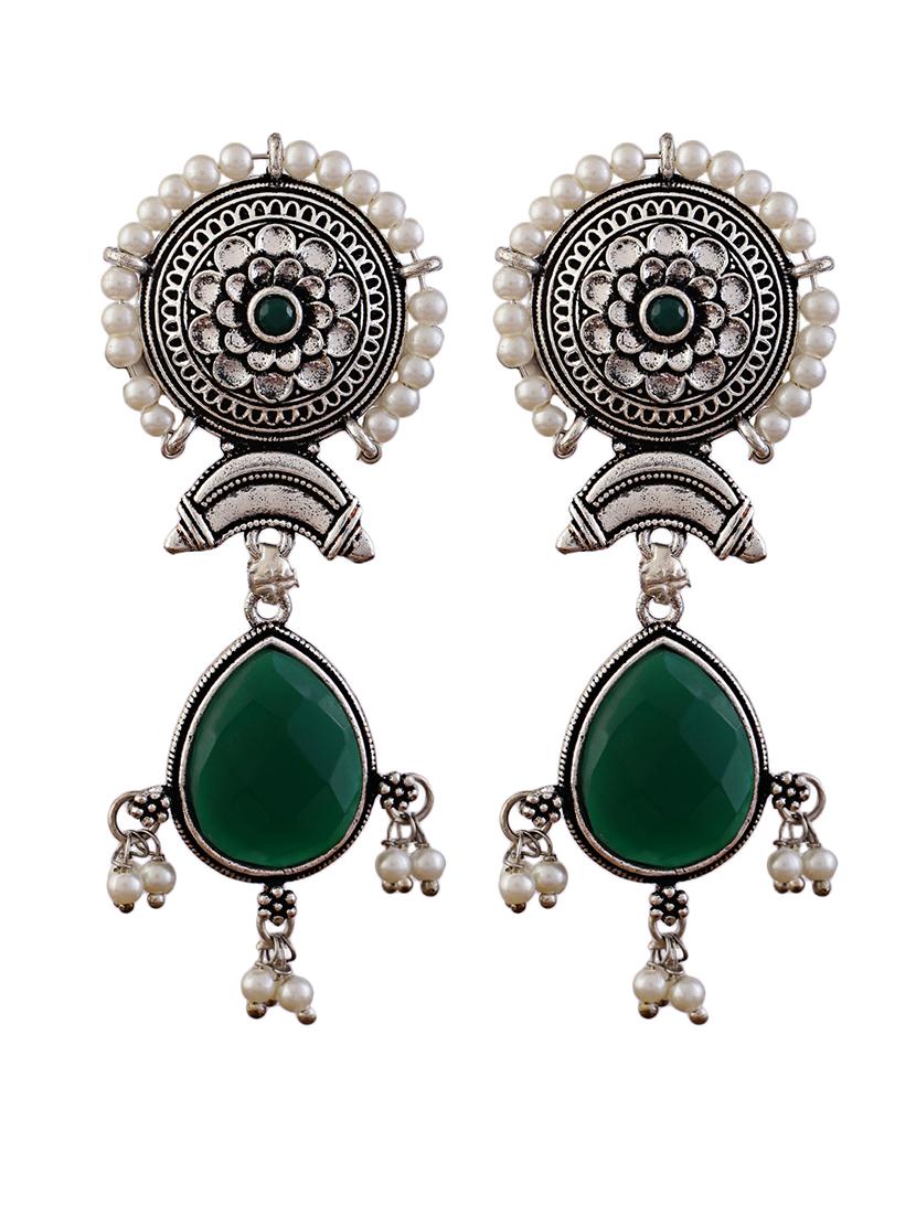green alloy drop earrings party wear jewellery - 21775366 -  Standard Image - 1