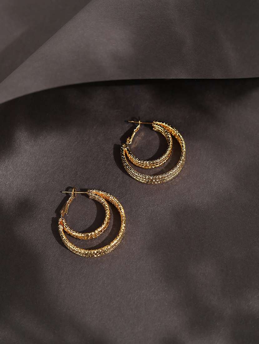 gold alloy textured hoop earrings