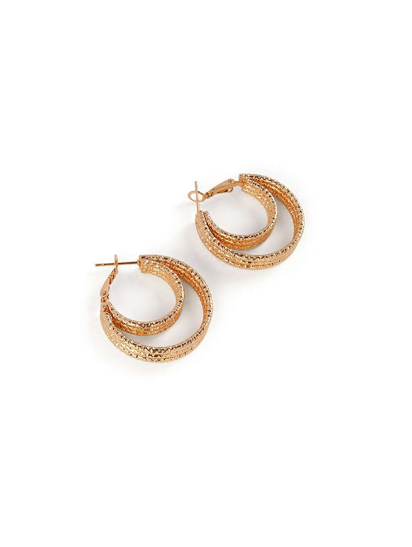 gold alloy textured hoop earrings - 21775398 -  Standard Image - 1