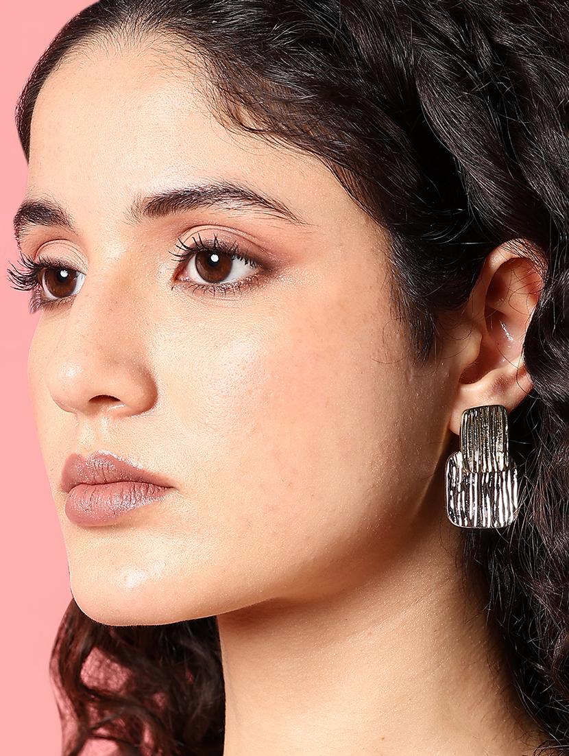 two tone textured drop earrings - 21775428 - Standard Image - 1