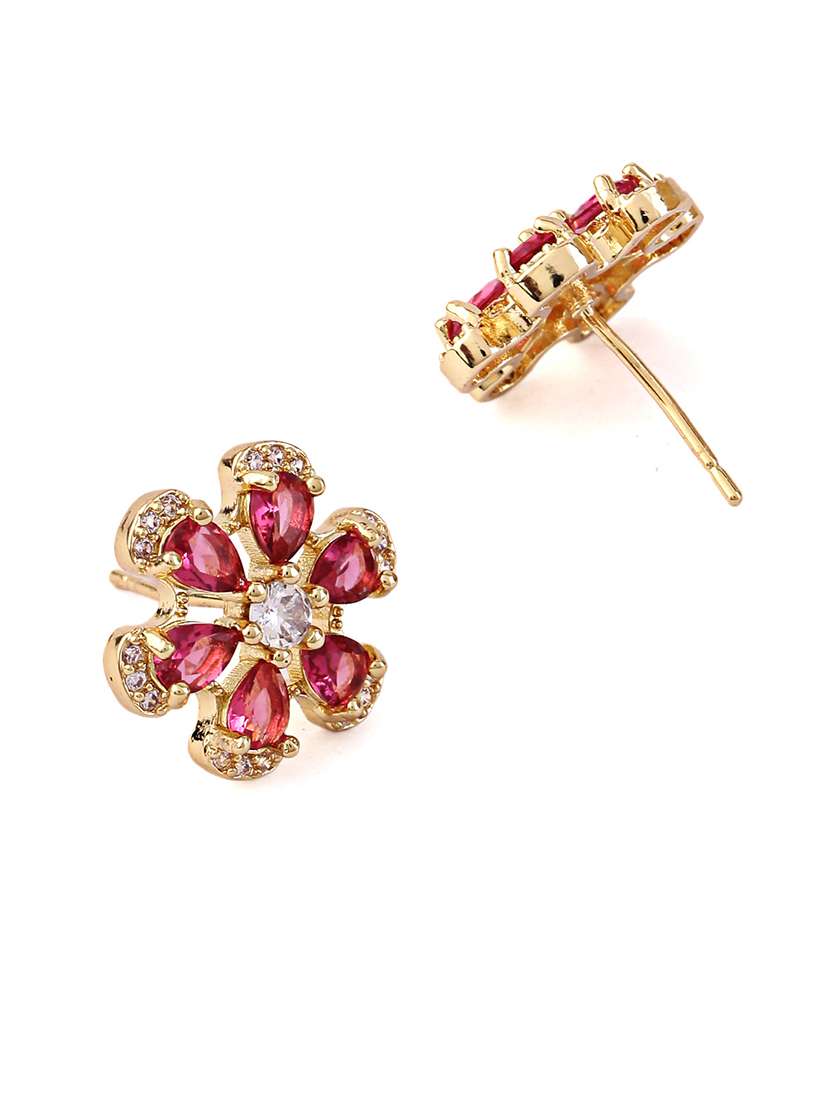 alloy gold finish maroon party wear earrings - 21775459 -  Standard Image - 1